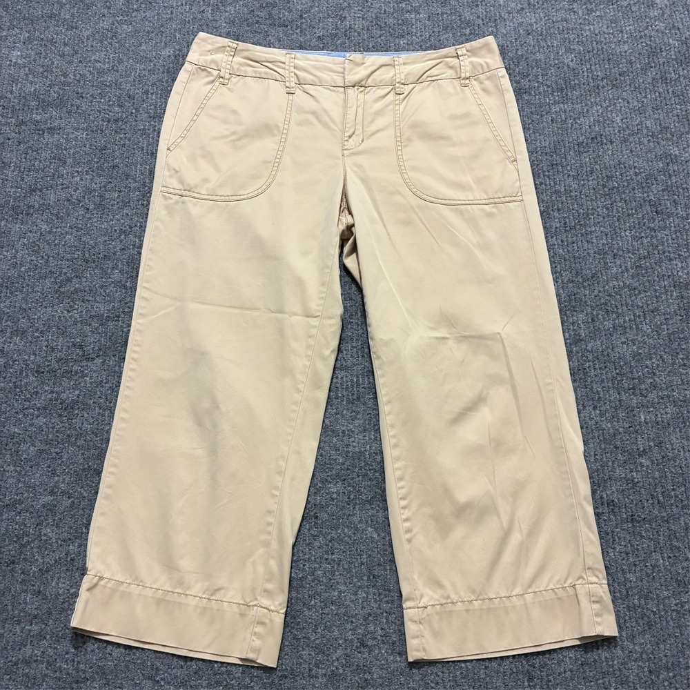 Tommy Hilfiger Womens Capri Pants Size 12 Beige Cotton Flat Front‎ Mid Rise